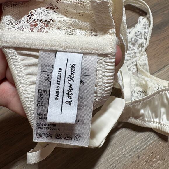 & Other Stories Size 6 Lace Triangle Bra White Cream Sheer Adjustable Straps - Picture 7 of 9